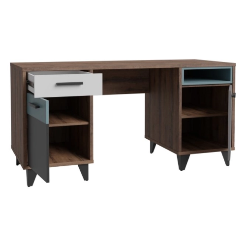 Biurko 150 cm Uni Wolfram szary, Biały, Czarny oraz Orientalny Zielony